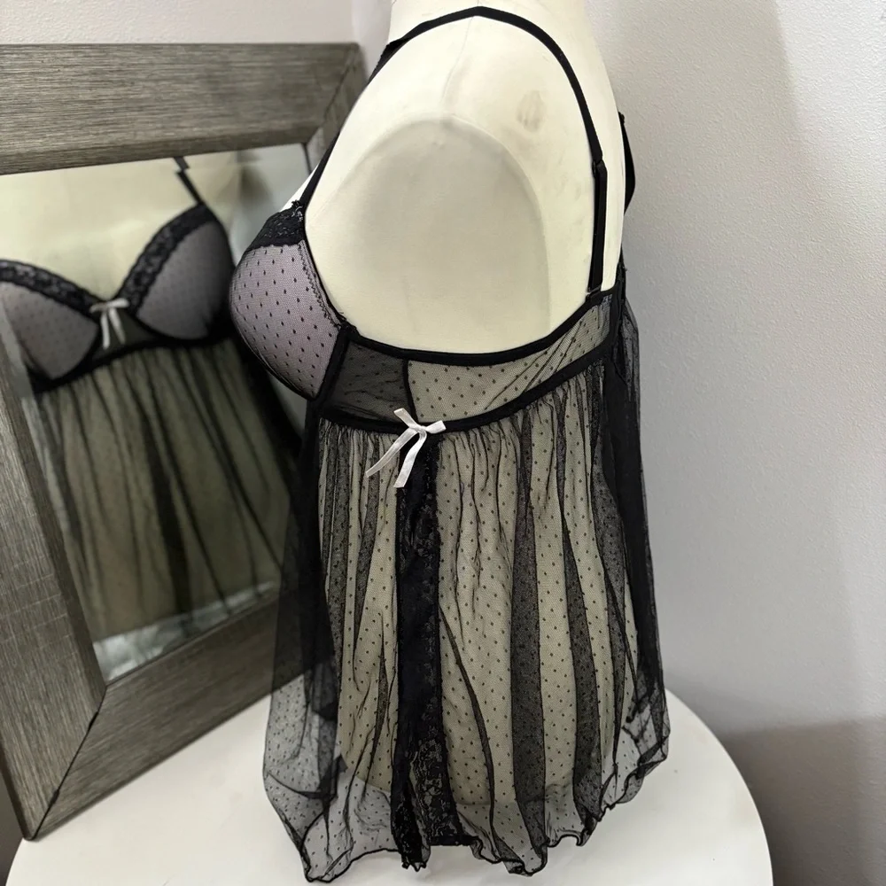 Dreamgirl Black Chemise with Lace Trim and Sheer Mesh